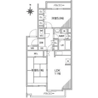 2LDKの間取り画像