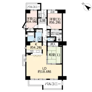 UR港北ニュータウンコンフォール城山の丘【5階】の間取り