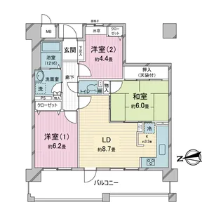 パセオ甲東【9階】の間取り