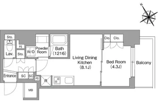 バウスフラッツ蔵前【4階】の間取り