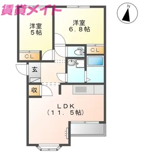 クローバーB【2階】の間取り