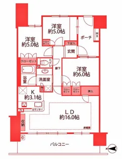 ガーデンティアラ武蔵小杉【12階】の間取り