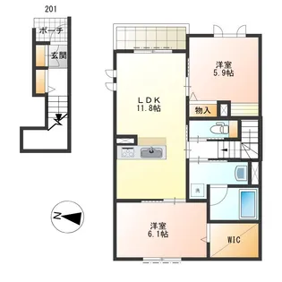 グランドゥールB棟【2階】の間取り