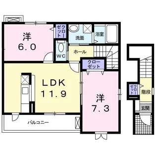 2LDKの間取り画像