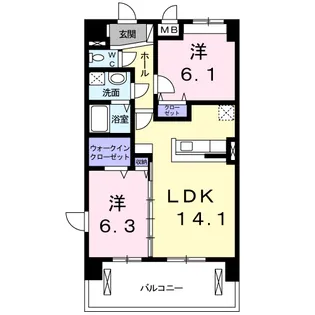 2LDKの間取り画像