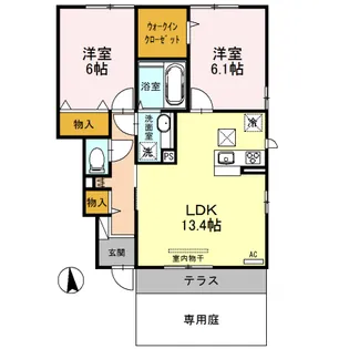 グリーンライズB【1階】の間取り