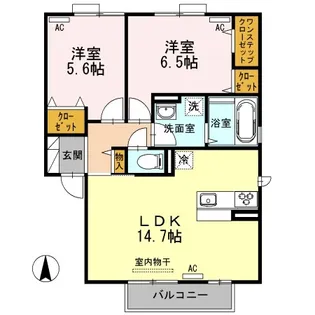 ウェスト コート A棟【2階】の間取り