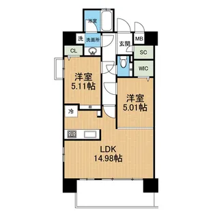 フェリーチェ白山【6階】の間取り