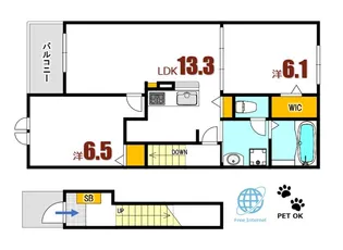 フルールドゥボヌールアオイ【2階】の間取り