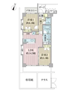 アーバンキャッスル東村山【1階】の間取り