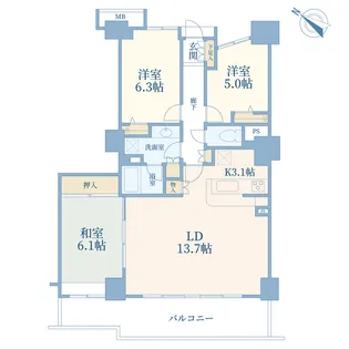 サウスフロントタワー町田【10階】の間取り
