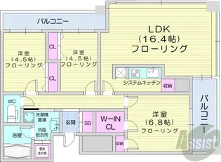 ラフィネタワー札幌南3条【18階】の間取り