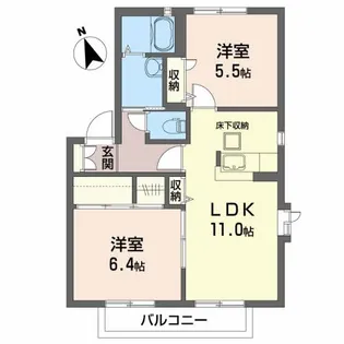サザンコートD【1階】の間取り
