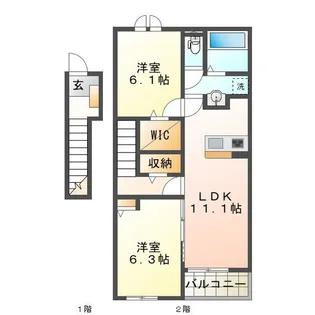 ル・ポール南新町 A【2階】の間取り