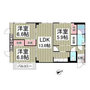 ツルオカハイツ 3LDK【3階】の間取り