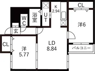 ハピネス八軒【4階】の間取り