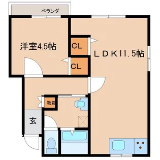 亀川中園アパート【2階】の間取り