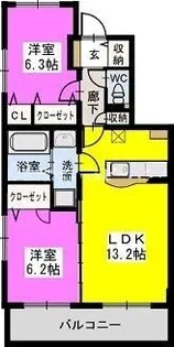 セレーサ東大利【2階】の間取り