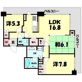 プラウドタワー神戸県庁前【24階】の間取り