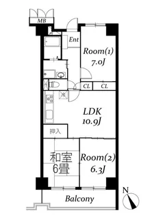 フローラ稲毛【7階】の間取り