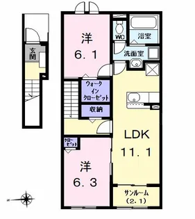 ガーデン ハイツ ハトリI【2階】の間取り