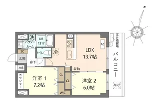 ケー.クラシオン【9階】の間取り