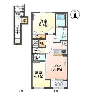 木曽川町門間南屋敷新築アパート【2階】の間取り