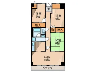 武庫之荘グリ-ンマンション【3階】の間取り