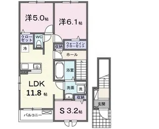 メゾングレーヌ東觜崎駅前A【2階】の間取り