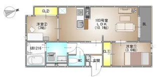 GRANDTIC 大元駅東【1階】の間取り