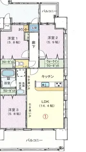 永田祝谷ビル 1301【13階】の間取り