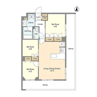 メゾンドオンディーヌ【3階】の間取り