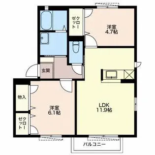 ヴィル グランディール 川の街七番館【2階】の間取り