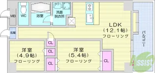 カルトセゾン鶴ヶ谷東【6階】の間取り