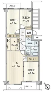 市川パークホームズ【4階】の間取り