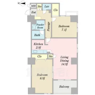 プロシード新瑞橋【8階】の間取り