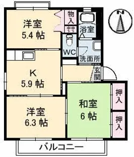グランコート浅野 D棟【2階】の間取り