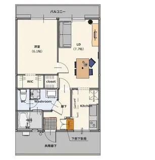 パナハイツ鏡C【1階】の間取り