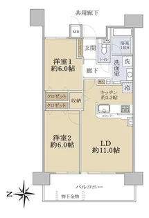 パデシオン六地蔵ザ・タワーレジデンス【15階】の間取り