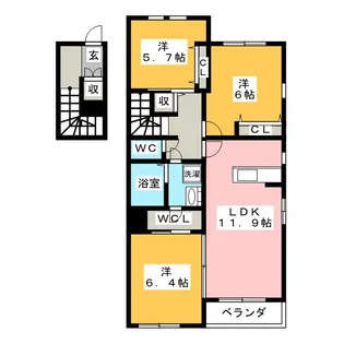 サニーガーデン西林田【2階】の間取り