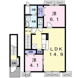 秋田県大仙市富士見町【アパート】の間取り
