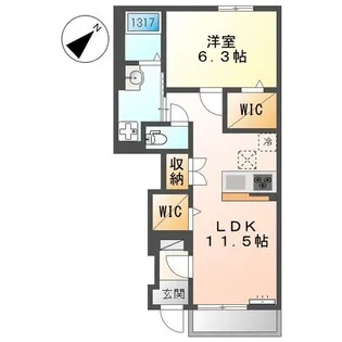 ラ・カシェット【1階】の間取り