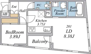 エクセルシオール荏原町【2階】の間取り