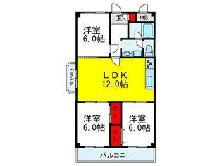第二玉一ハイツ【6階】の間取り