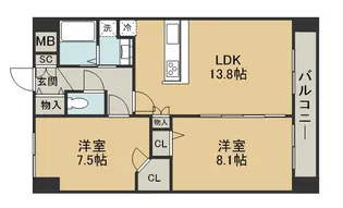 アークデュオ仙台苦竹【7階】の間取り