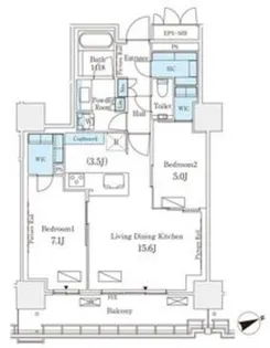 ロイヤルパークス品川【25階】の間取り