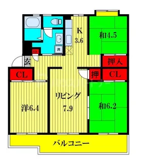 花見川ライオンズプラザ 4棟【5階】の間取り