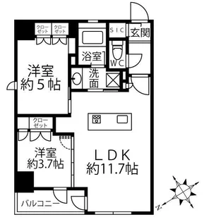 クリオラベルヴィ新富町【5階】の間取り