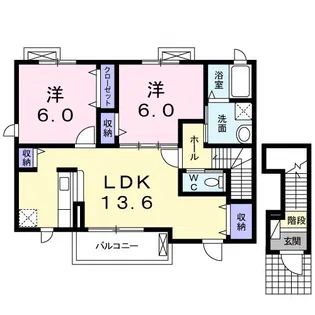サンフィールド・KU B【2階】の間取り