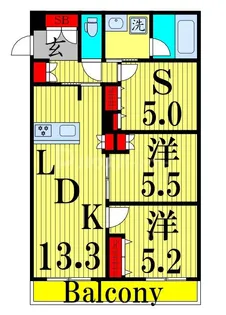 メゾンクレール谷在家【2階】の間取り